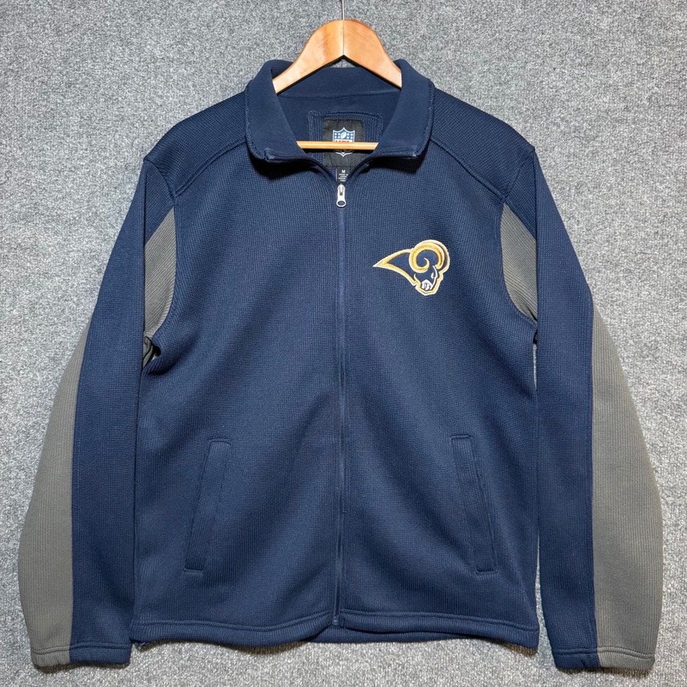 NFL Jacket Mens Medium Los Angeles Rams Full Zip Fleece Lined Navy Waffle Knit